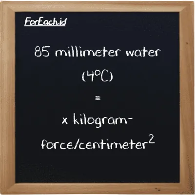 Example millimeter water (4<sup>o</sup>C) to kilogram-force/centimeter<sup>2</sup> conversion (85 mmH2O to kgf/cm<sup>2</sup>)